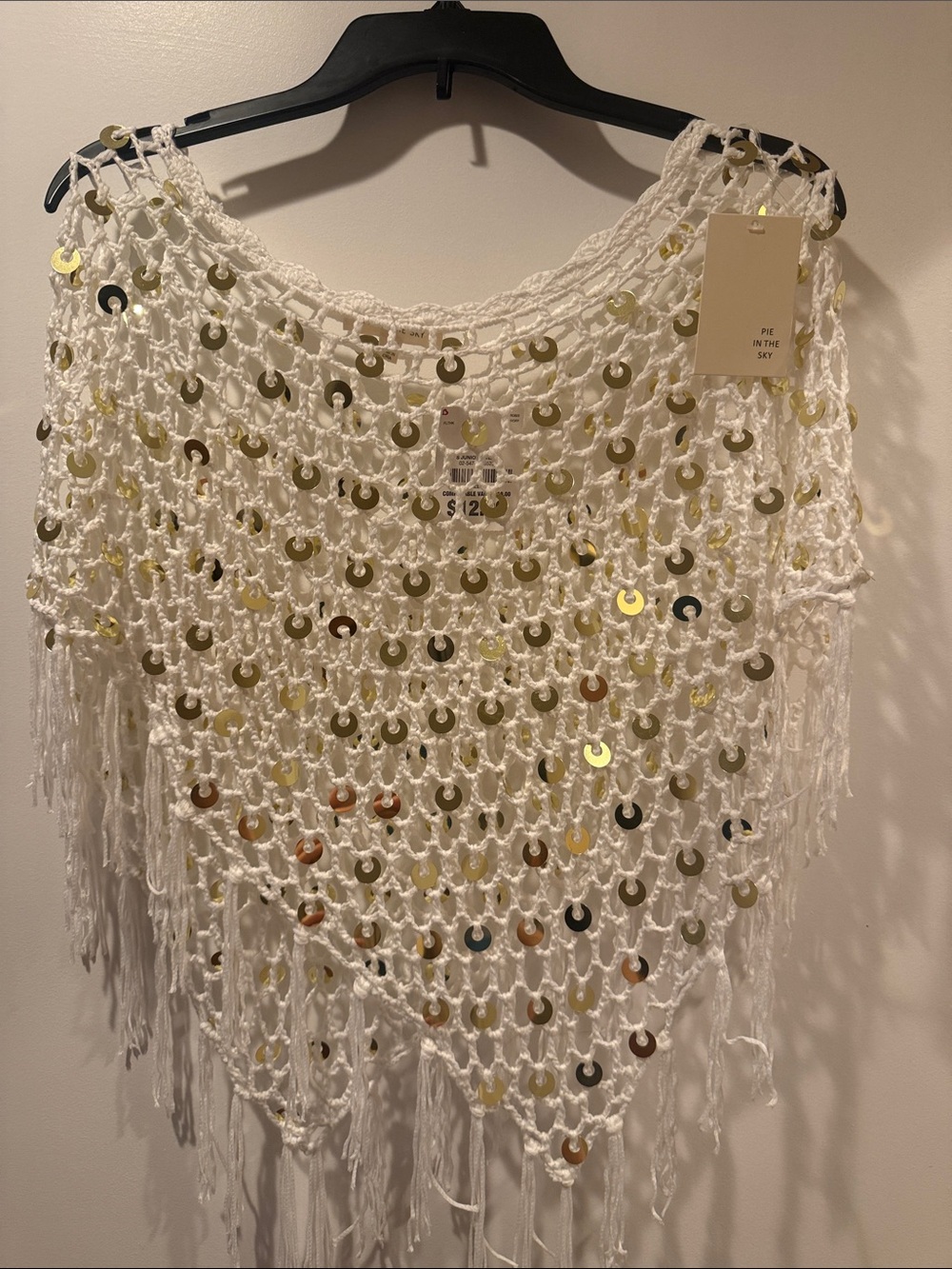 White Crochet Sequin top- cover up